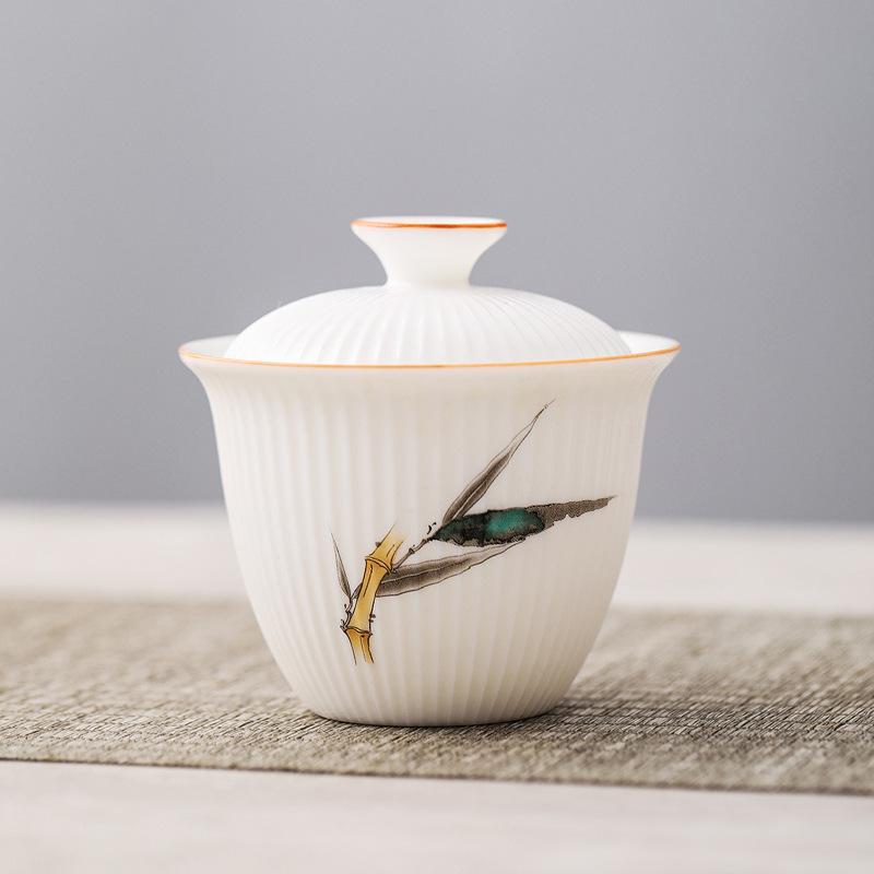 

HMLOVE Белый фарфоровый гайвань Крышка-чаша с защитой от ожогов Полосатая крышка Наборы для чая Кунг-фу Ручной работы Турин Дорожная чайная посуда Подарок 130 мл