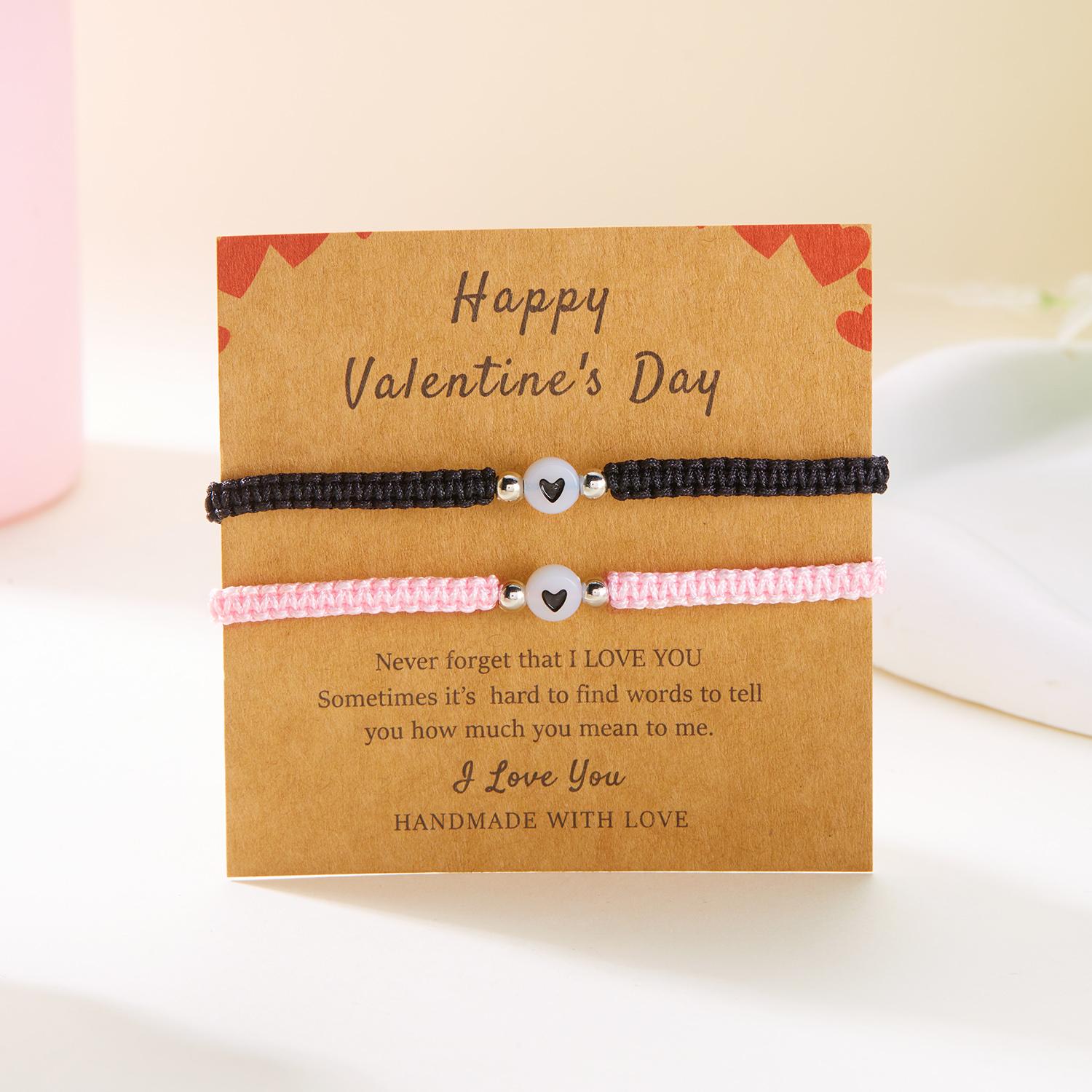 Romantic Luminous Heart Beaded Couple Bracelet for Women Men Simple Black Red Braided Rope Matching Bracelet Friendship Jewelry