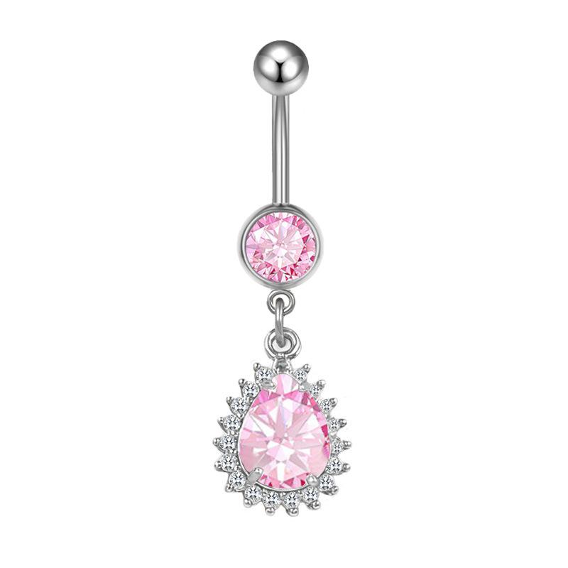 Fashion Pink Crystal Crown Belly Button Rings Stainless Steel Long Pendant Butterfly Heart Navel Piercing For Women Jewelry
