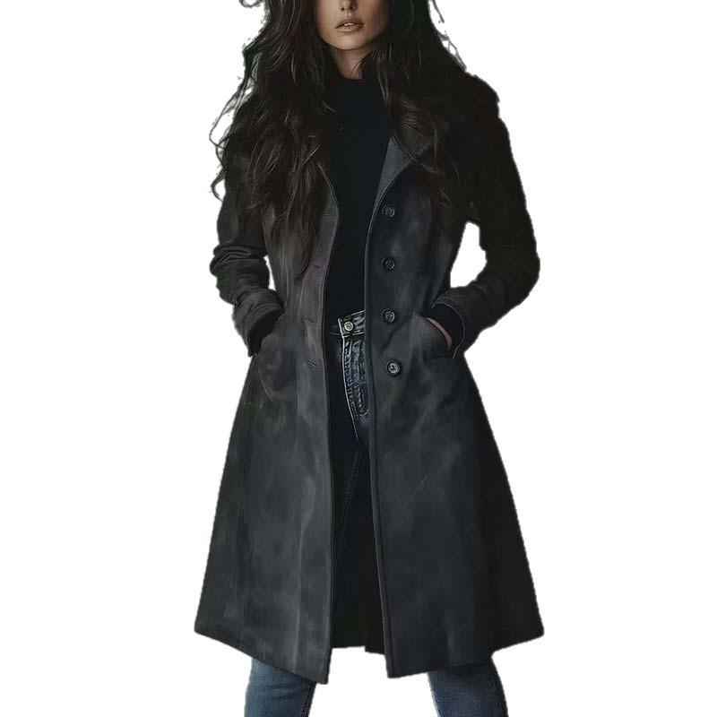 Chaqueta de Gamuza para Mujer Estilo Europeo-Americano: Elegante, Cómodo, Ceñidor de Cintura, Abrigo Occidental Casual.