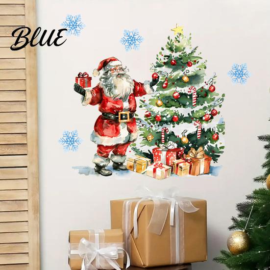 Winter Wonderland Decorations Christmas Wall Decals Watercolor Santa Claus Xmas Tree Village House Sticker Peel Self Adhesive Mural And Stick