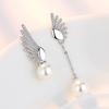Womens Korean Fashion Elegant Anti-allergy 925 Silver Plated Zircon Crystal Asymmetric Long Ear Stud Earrings Female Jewelry Gifts