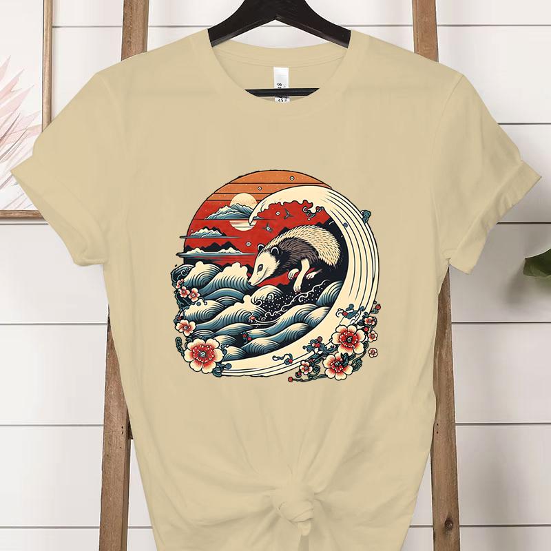 Vintage Opossum Wave Classic Tshirt Women Funny Possum Gift Retro Flower Wave Opossum Tshirt Female Cute Opossum Lover Tees
