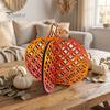 Decorative Wooden Pumpkin Figures Thanksgiving Decor, Vintage Striped Hollow Carved Ornament Rustic Fall Home Decor for Party, Table Centerpiece,