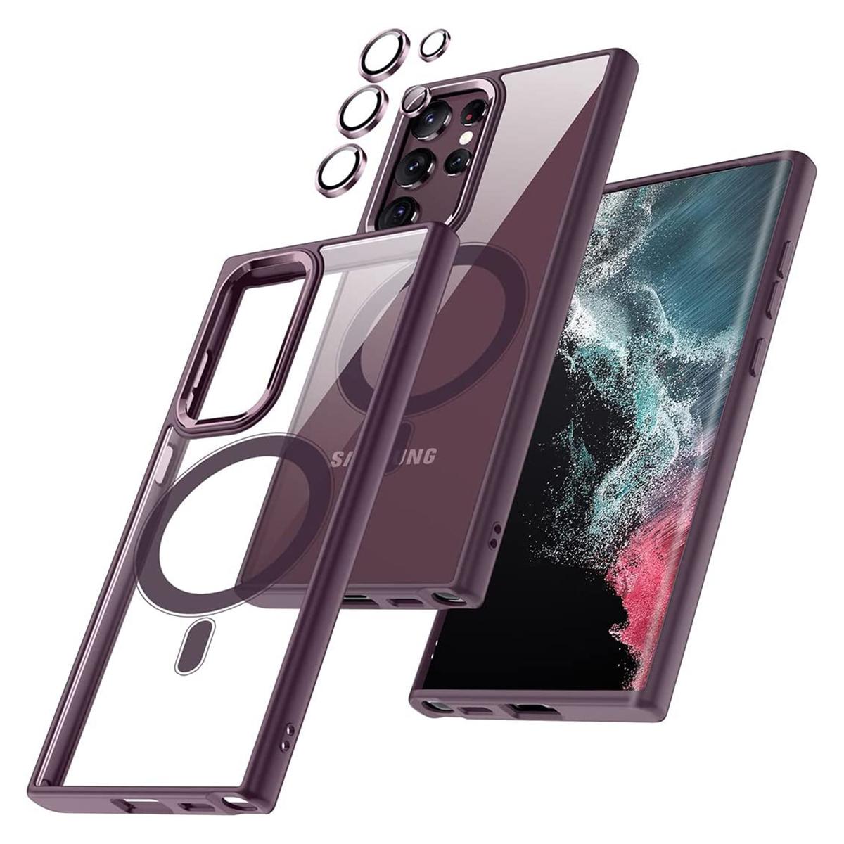 

For Samsung Galaxy S24 Ultra Magnetic Case Acrylic+TPU Cover Compatible with MagSafe Wine Red