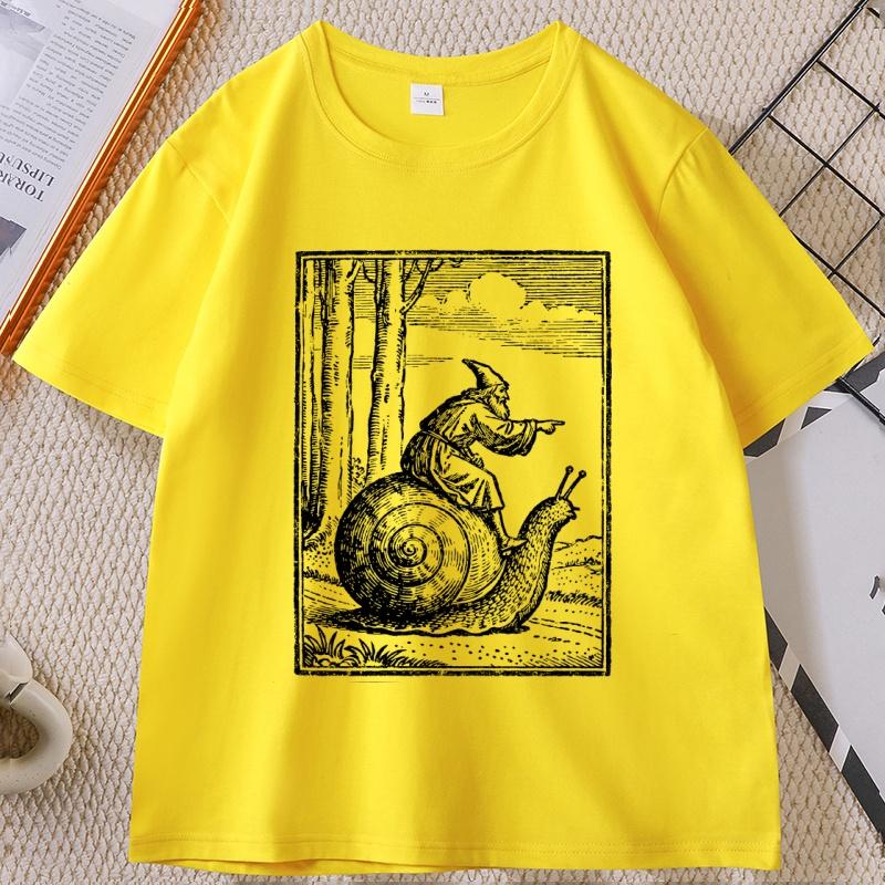 Medieval Snail Rider Graphic T-Shirt Vintage 90s Fantasy Tee Cotton Short Sleeve Round Neck Printed Tshirts Casual Printed Tees