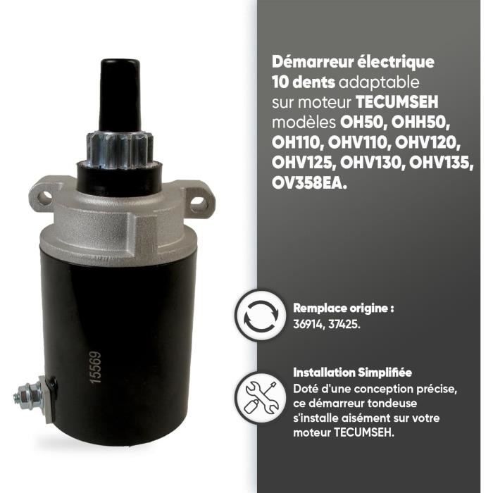 Démarreur electrique greenstar - pièce de rechange adaptable pour certains moteurs modèles tecumseh - 36914,37425