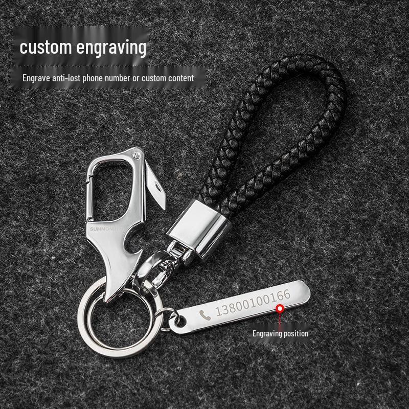 Men's Waist-Mounted Keychain with Box Cutter, Creative Key Ring, Anti-Lost Phone Number Tag Pendant