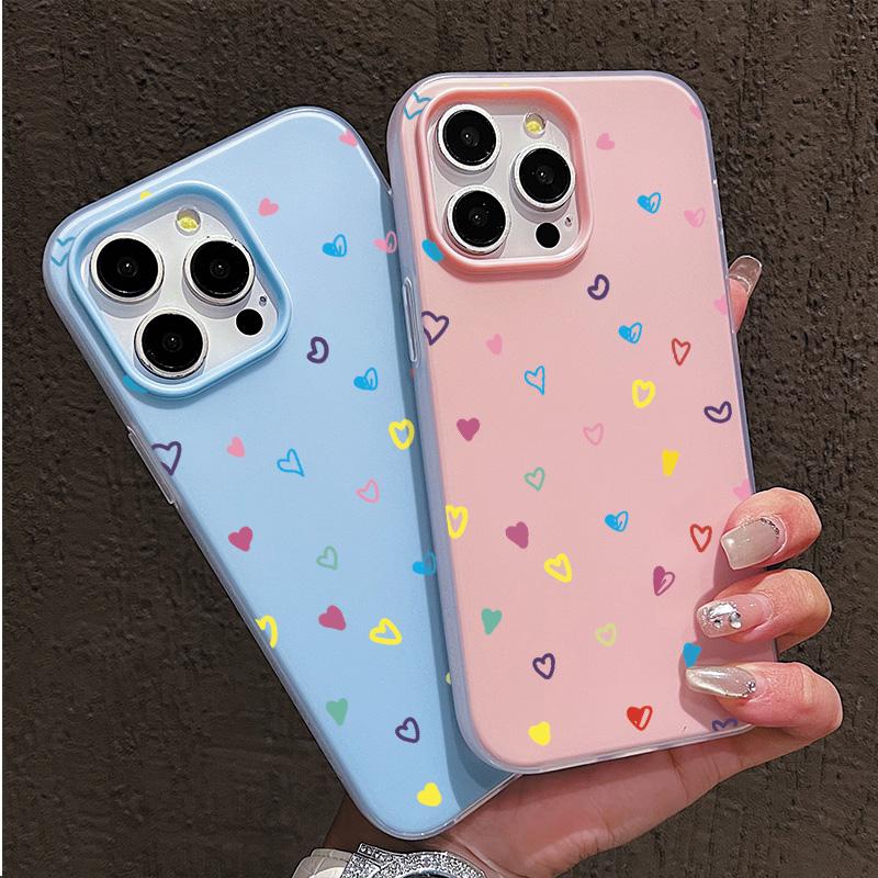 Matte Frosted Skin Feel Casing PC+TPU 2in1 Heart Shape Patterned Printed Protective Cover Soft Back Case for iPhone 17