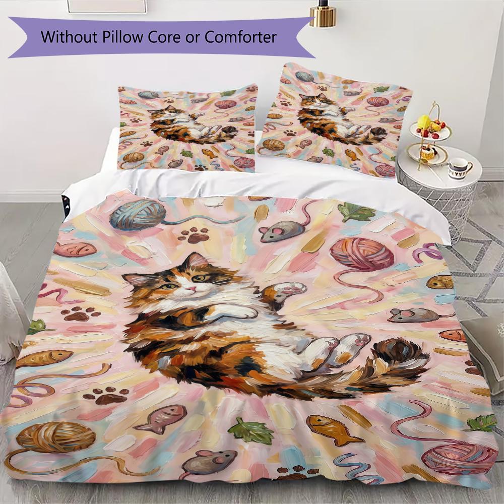 Cute kitten Pattern Bedding uilt Set uilt Cover Pillowcase Home Decoration Birthday Gift (1 * duvet cover + 2 * pillowcase without core)