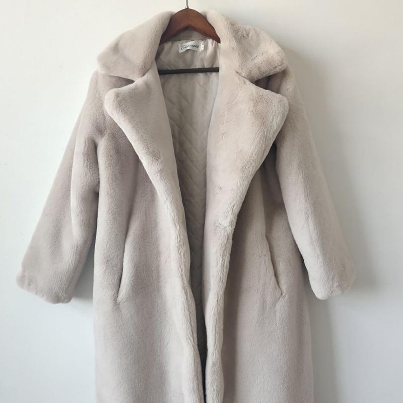 New Winter Imitation Rabbit Fur Coat Women's Extended Knee Imitation Fur Jacket Thickened Warm Plush Jacket