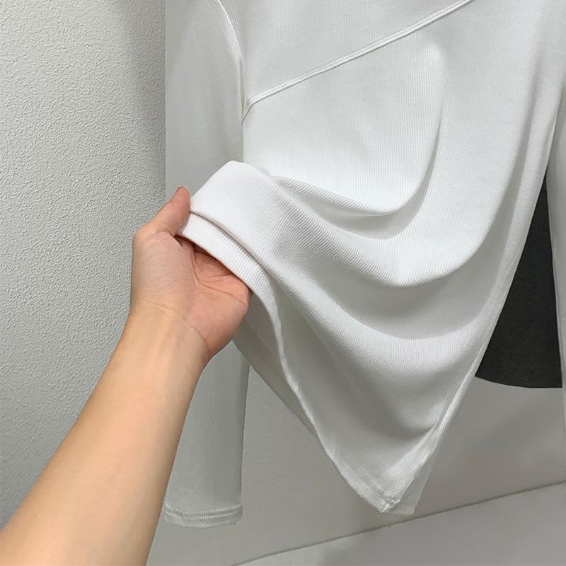 Stand-up collar bottoming shirt women's 2025 autumn clothing new women's clothing design sense splicing elastic inner tight long-sleeved top