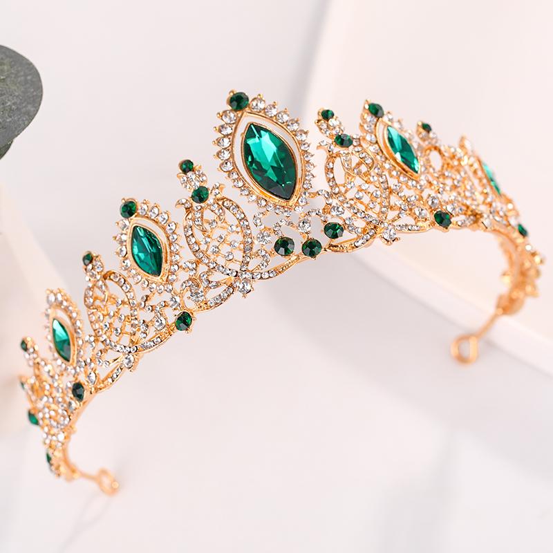 Coroana de nunta de cristal verde de lux Tiare si coroane de mireasa Diadem Regina Coroana de petrecere Accesorii de bijuterii pentru par de mireasa