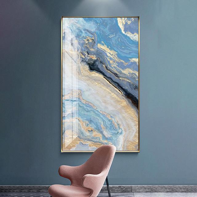 

Абстрактная золотая фольга, холст, постер, текстура, краска, струящаяся декоративная живопись для крыльца, современные принты с голубыми реками для декора гостиной 60cm×120cm No Frame