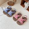 Girls Summer Bow Plaid Sandals Non Slip Soft Sole Open Toe Princess Beach Shoes For Kids