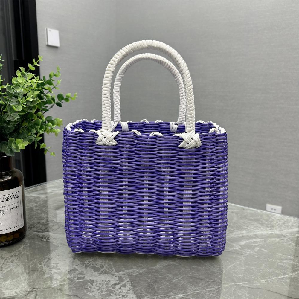 New Imitation Rattan Storage Basket Square Plastic Hanging Baskets Hand-woven with Handle Woven Handbag Flower