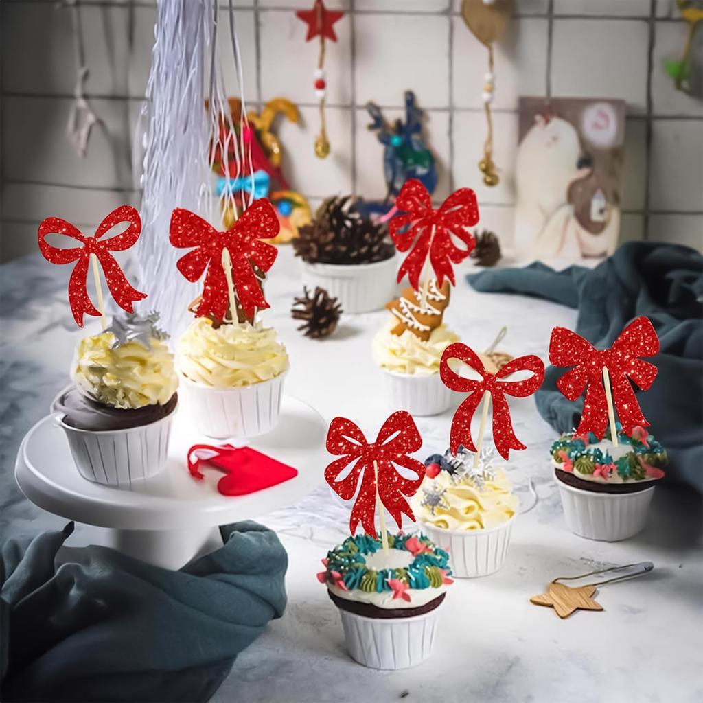 Topper per Torte e Cupcake 24 Pezzi Decorazione Festiva Topper per Cupcake di Natale Decorazione per Casa Evento Celebrazione Familiare Festa Tavola