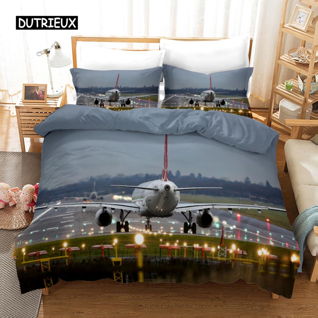 Flygplan Påslakan Flygande Plan Sängklädesset för Barn Pojkar Flicka Polyester Flygplansmönster Täcke Dubbel Queen King Size