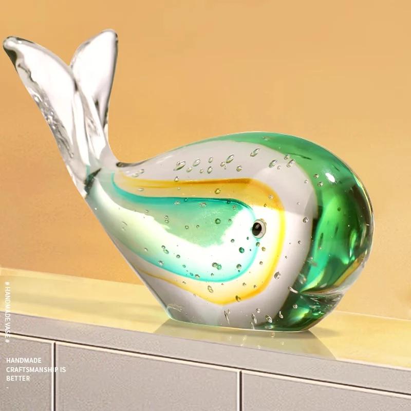 Small Sea Animal Adornment sculpture Blue Glass Dolphin Figurines Creative Shape Crafts Decorations Decor Crafts Accessories