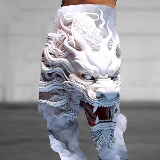 Pánské ležérní tepláky 3D potisk draka Jogger kalhoty Stahovací pas Podzimní kalhoty do posilovny, na dovolenou, na cestování, pro každodenní nošení