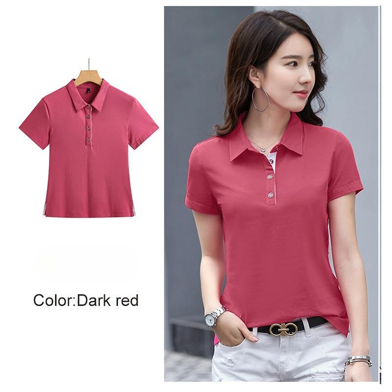 Summer Solid Color Notch Lapel Korean Style Fitted Women's Short Sleeve T-Shirt Simple and Fashionable Top