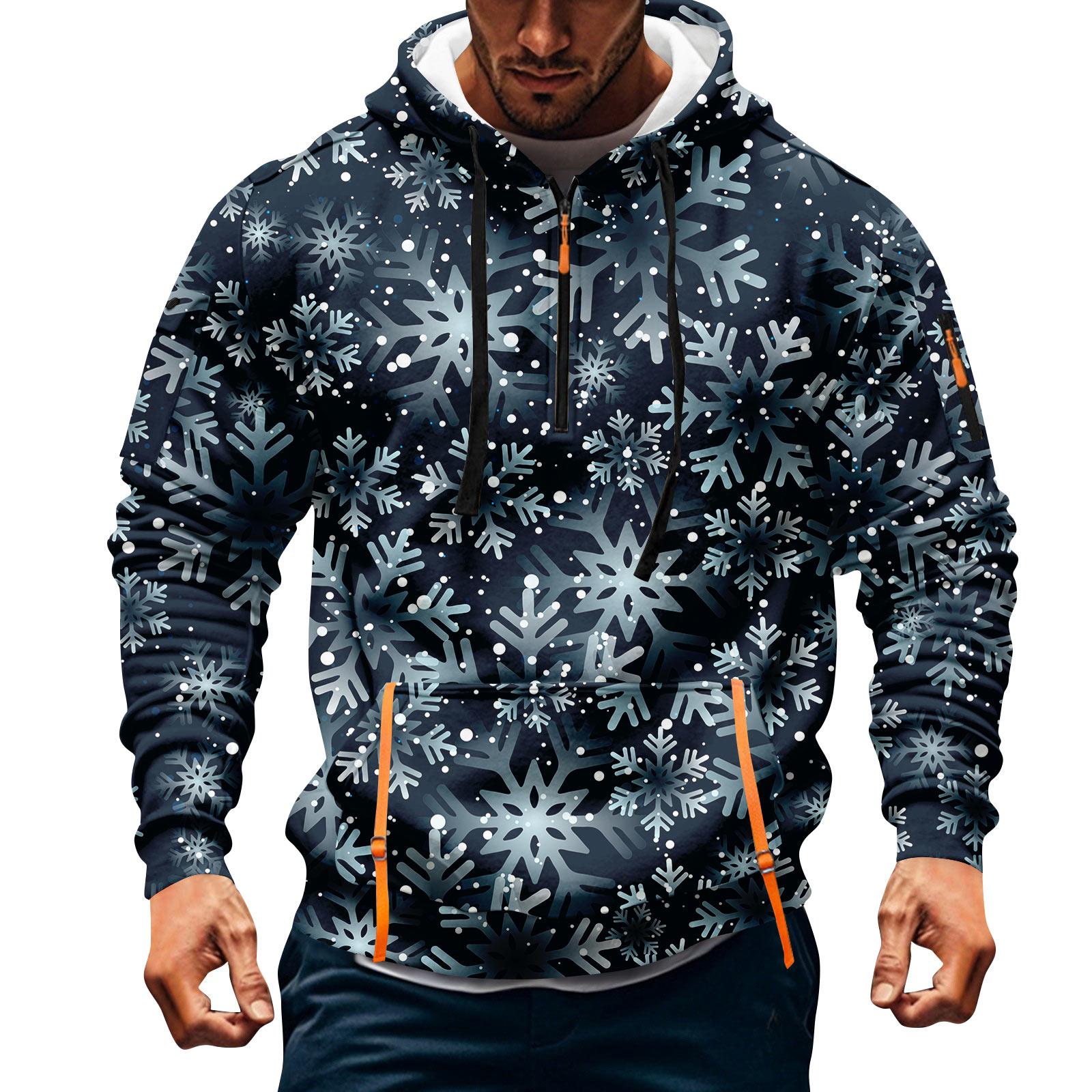 Мужская толстовка с капюшоном на молнии до середины повседневная спортивная с рождественским принтом XXL чёрный 2070₽