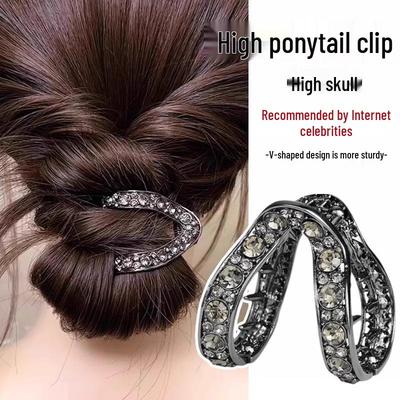 Grampo de Garra V-Shaped com Strass para Rabo de Cavalo Alto e Fixação de Coque Acessório de Cabelo