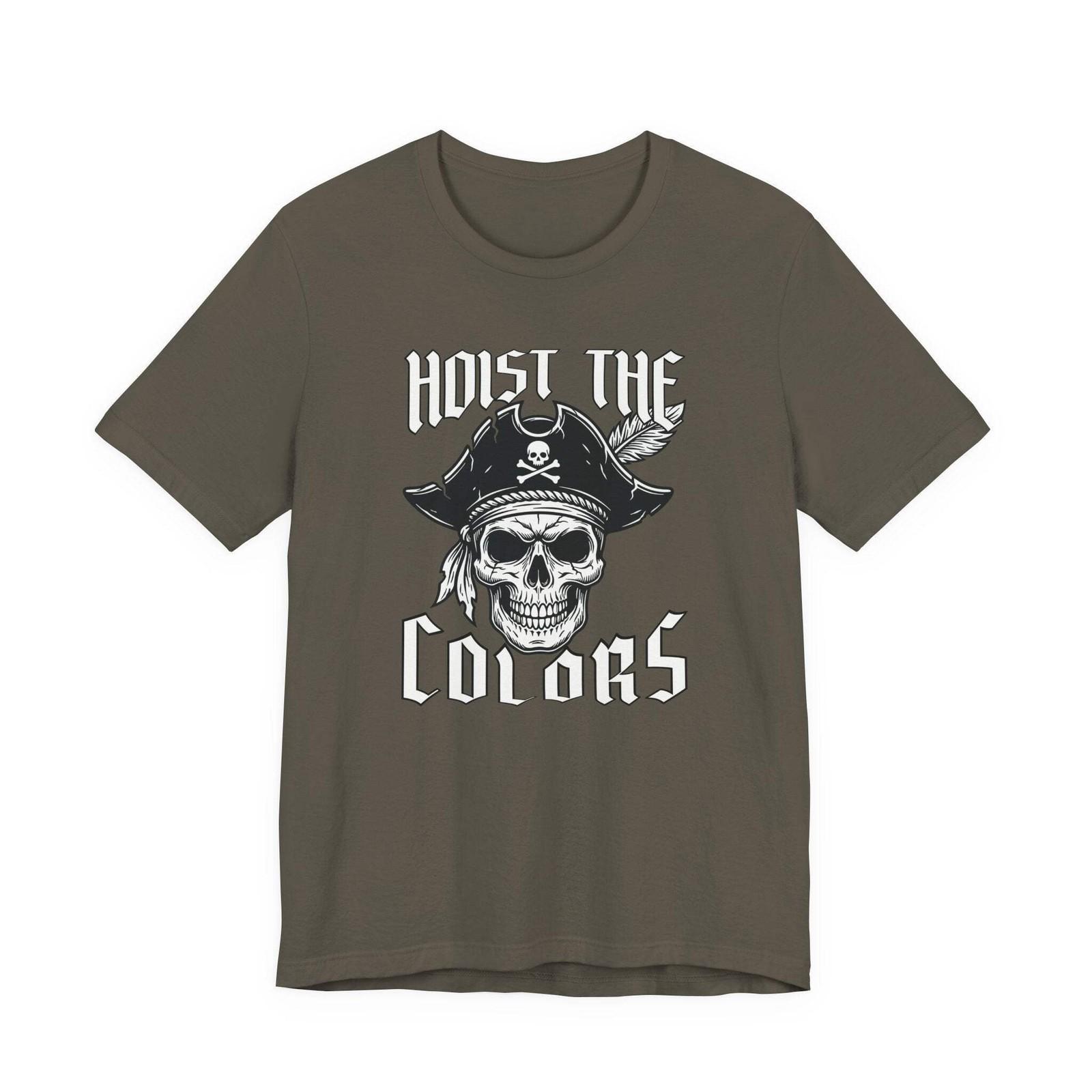 Hoist The Colors Pirate Skull T-Shirt | Jolly Roger Nautical Graphic Tee S