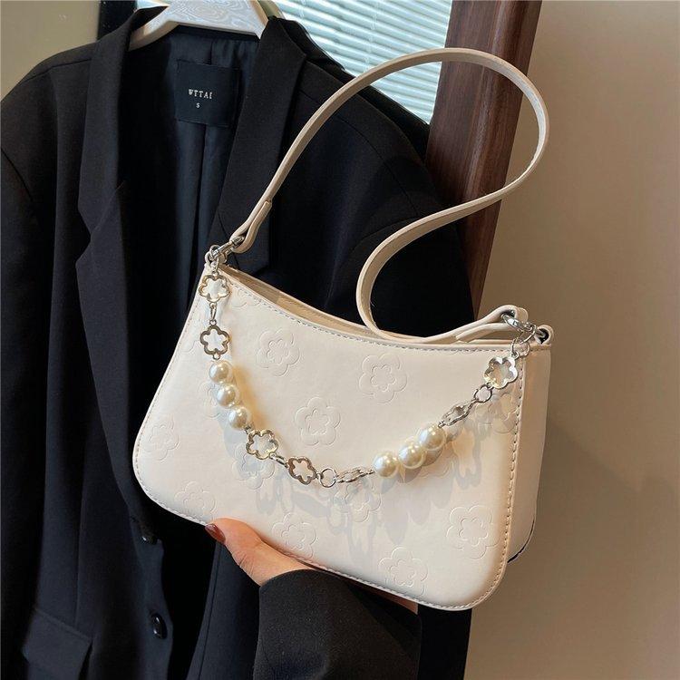 Simple small square bag women's new styling niche fashion trend pearl high-end casual versatile crossbody bag