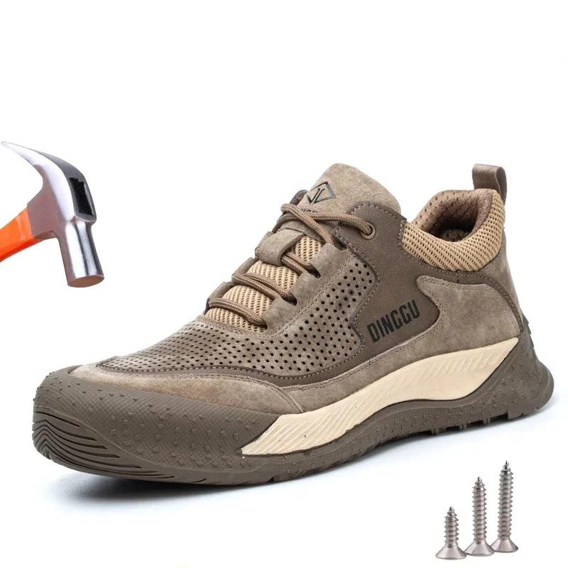 Men Steel Toe Shoes Men Breathable Work Shoes Women Hollow Out Upper Work Sneakers Lightweight Steel Toe Protective Safety Boots