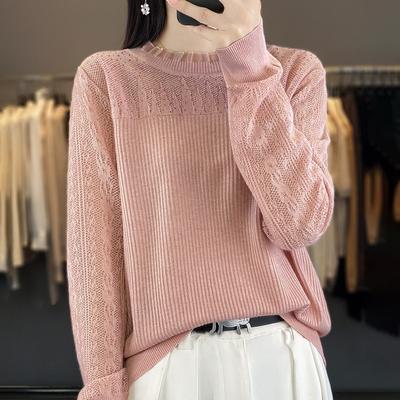 Frühling und Herbst Spitzenkragen Gestricktes Unterhemd Wolle Dünner Skelettpullover