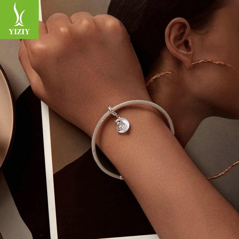 Moon Unicorn Diy Pendant Accessories, Niche Fashion S925 Sterling Silver Bracelet Beaded