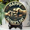 2D Flat, 1pc Round Aluminum Happy Father's Day Sign, Vintage Fist Bump Dad & Child Design, Retro Gold & Black Wall Decor, Waterproof & Durable