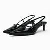 Fashion High Heels Women's Sandals 2025 Summer Elegant Black Pointed Toe Shallow Office Slingbacks Stiletto Chic Buckle Lady Mules Shoes