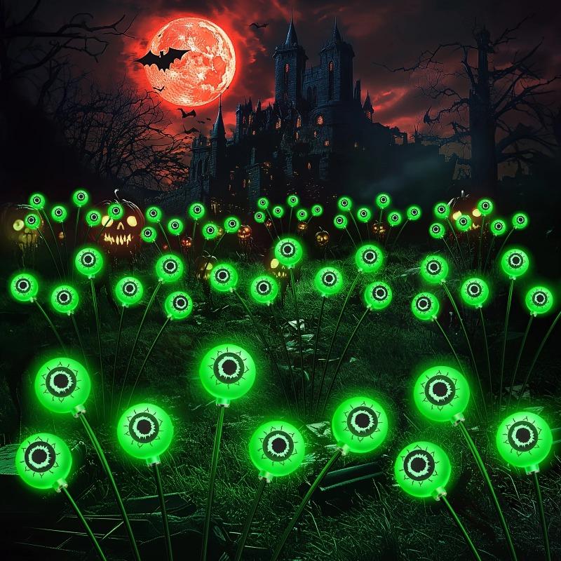 Halloween Outdoor Solar Eyeball Lights-LED Green&Purple Glow, Swinging Firefly Effect,for Creepy Yards, Lawns & Halloween Haunts