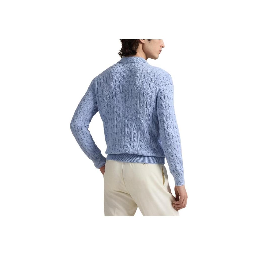 Polo Ralph Lauren Cable-Knit Cotton Polo-Collar Solid Color Long Sleeve Polo Shirt Men Tops Blue 100050041