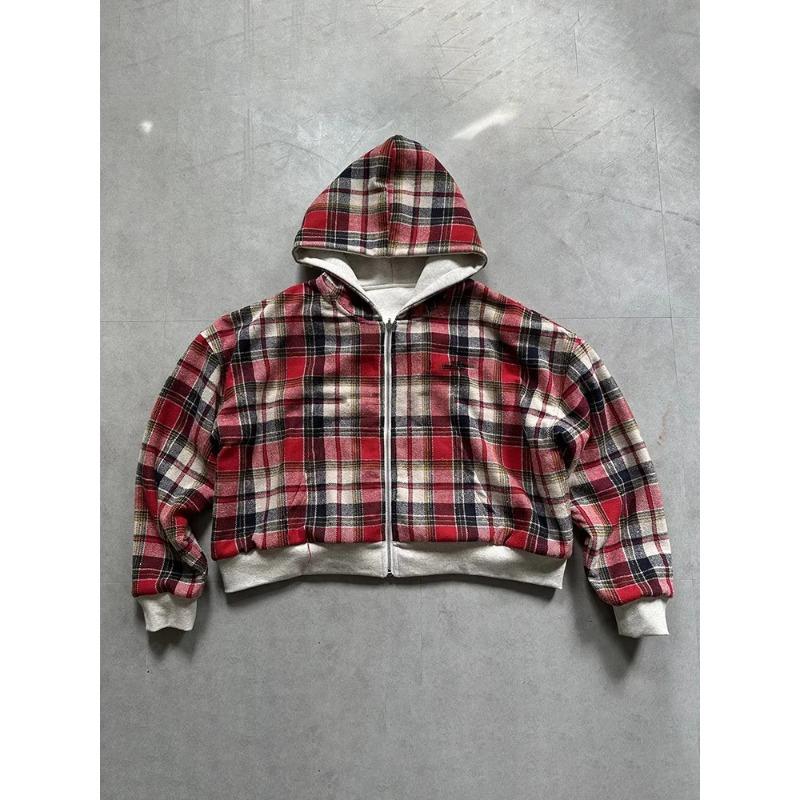 Winter Casual Plaid Hoodie Women's Warm Zip Up Double Sided Sweatshirt Fashion Trendy Loose Hooded