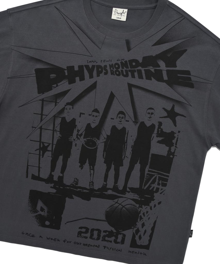 Physical Department Cartoon Basketball T-Shirt Blue Charcoal