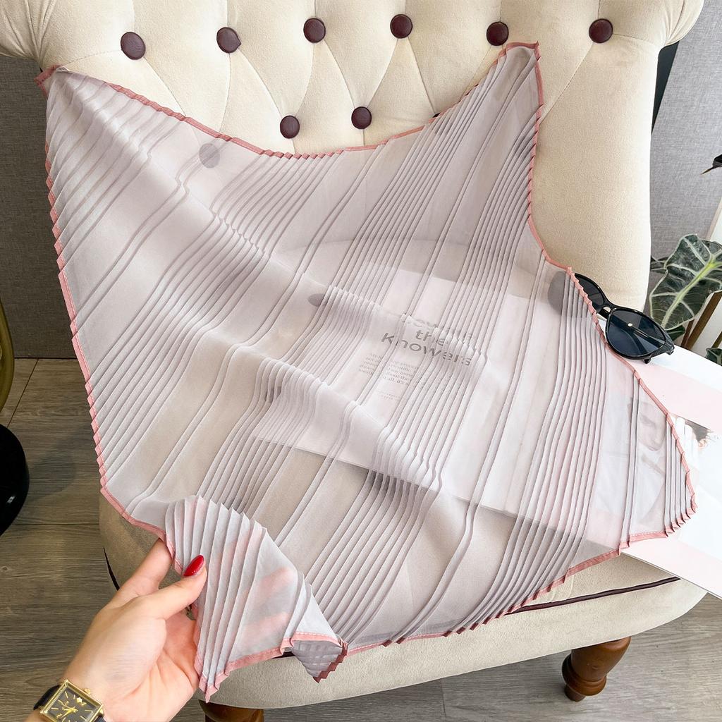 Women Pleated Satin Solid Scarf Headscarf Neckerchief Square Shawl Hair Tie Band HandKerchief Satin Foulard Scarves Decorative