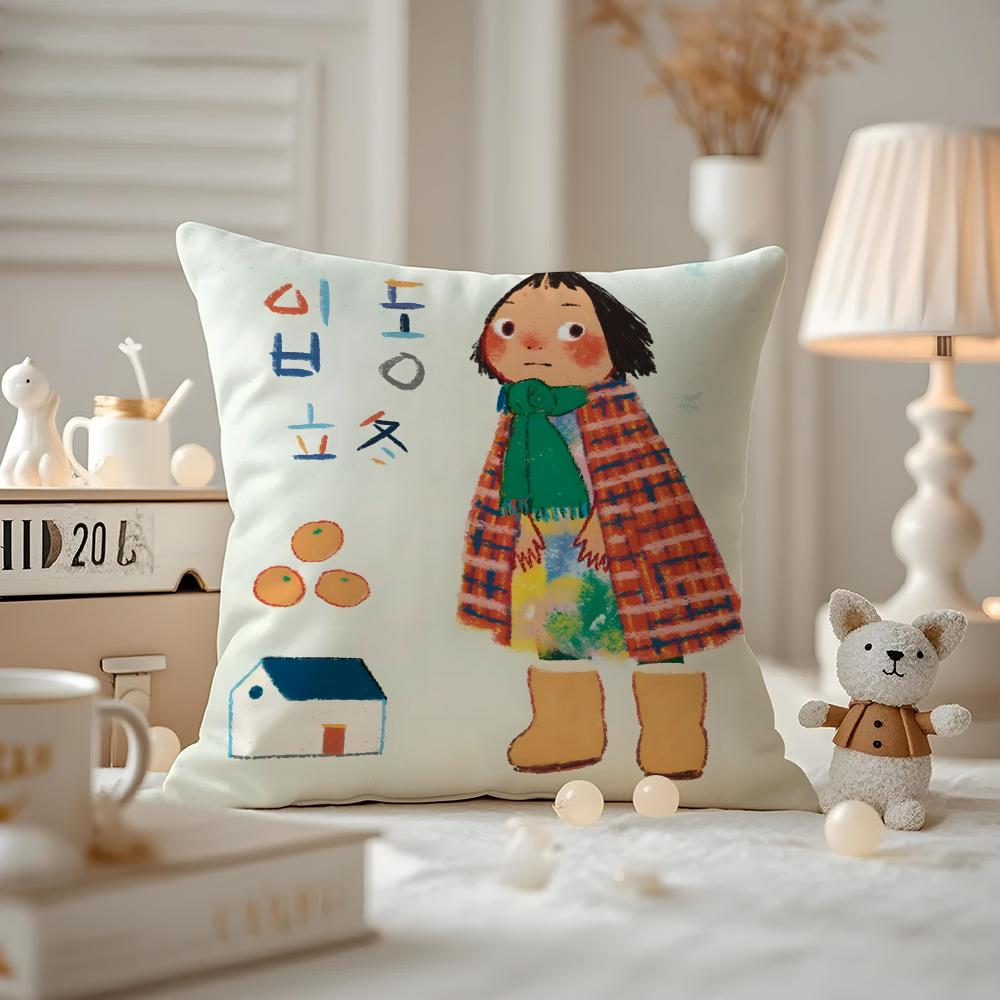 Illustrations Of Everyday Life Cushion Cover Pattern Printed Pillowcase For Living Room Sofa Cushion Cover & Bedroom Decor