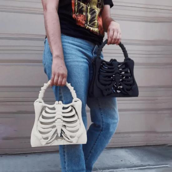 Gothic Skeleton Bag 3D Printed Ribcage Bone Handbag Anatomical Spooky Skeleton Purse for Halloween Dress-up Dark Aesthetic Accessory