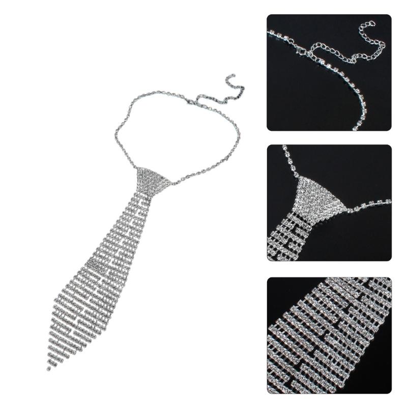 Japanese JK Necktie Knot Free Rhinestones Tie for Women Men Shimmering Neck Tie Club Party Necklace Tie Costume Neckwear