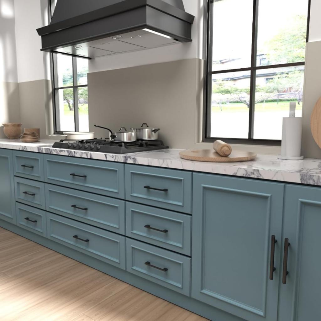 Matte black furniture handle for kitchen cabinets and drawers 128 mm matt