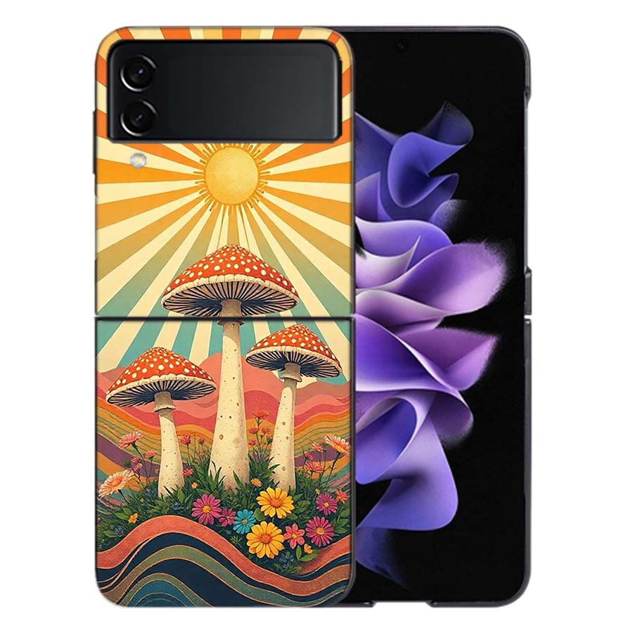 Boho Hippy Mushroom Sunrise Phone Case For Samsung Z Flip 6 7 5G Galaxy Z Flip 5 4 3 5G Cases Shockproof Hard Cover TPU