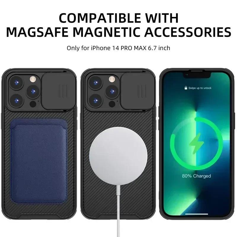 Slide Camera Lens Protection Magnetic Case for iPhone 16 15 13 12 14 Pro Max Plus Magsafe Wireless Charging Soft Silicone Cover