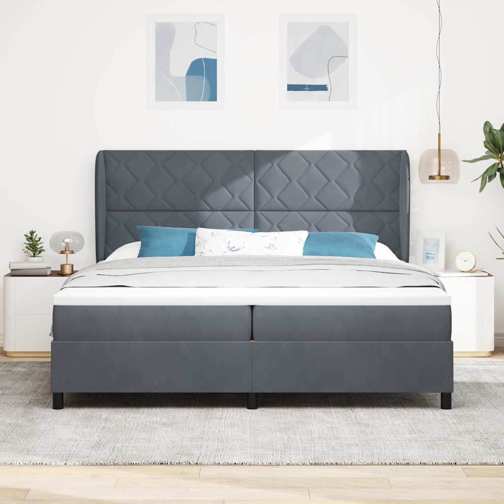 Boxspring Bed with Headboard Dark Grey 200 x 200 cm Velvet