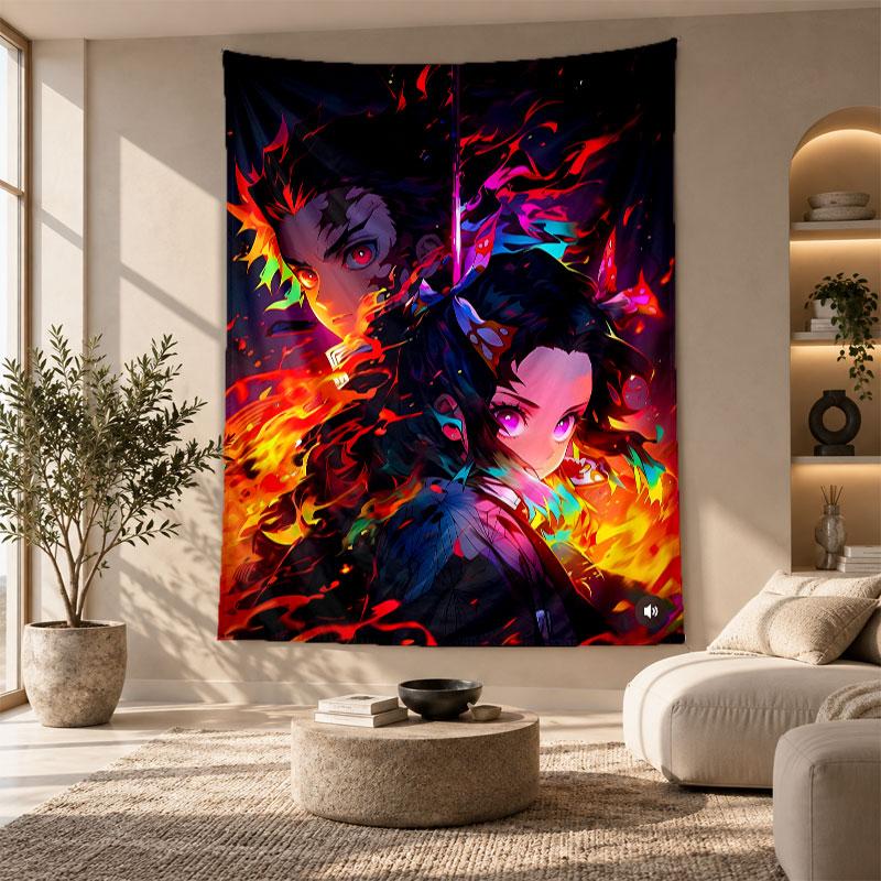 Decorative Tapestry,Demon Slayer Printed Wall Art, Lightweight Wall Hanging For Bedroom Background