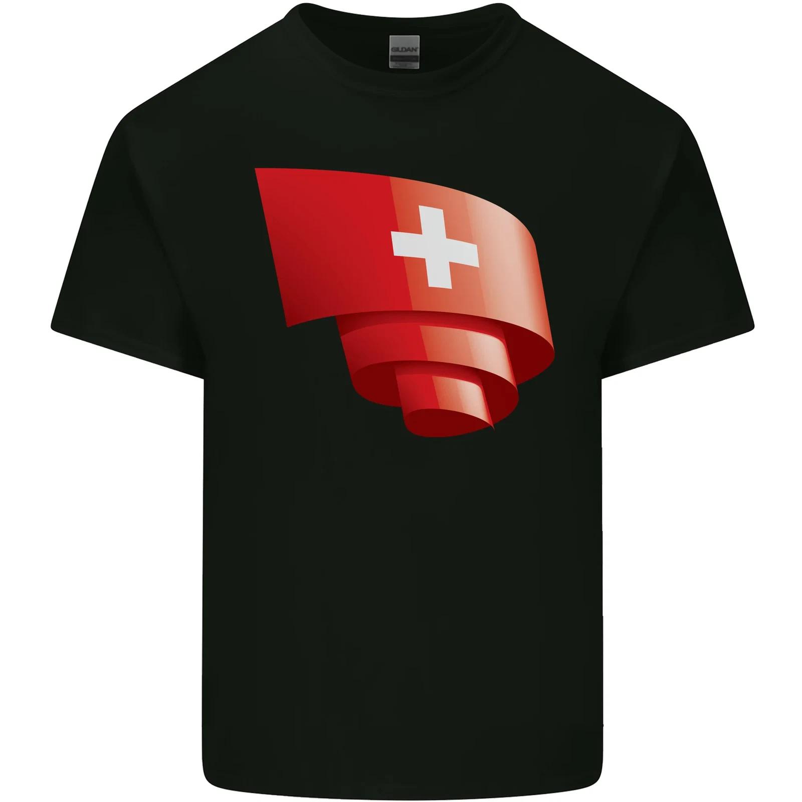 Curled Switzerland Flag Swiss Day Football Kids T-Shirt Childrens 2XL