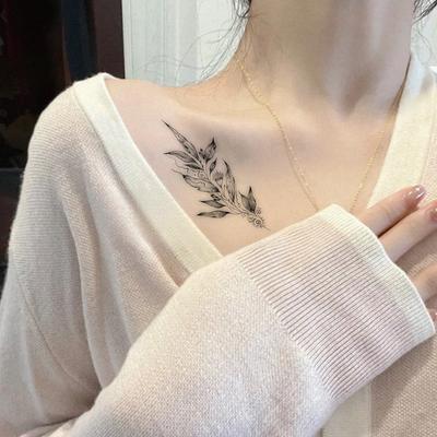 Premium Sense Niche Personality Simple Sexy Small Fresh Willow Leaf Collarbone Tattoo Sticker
