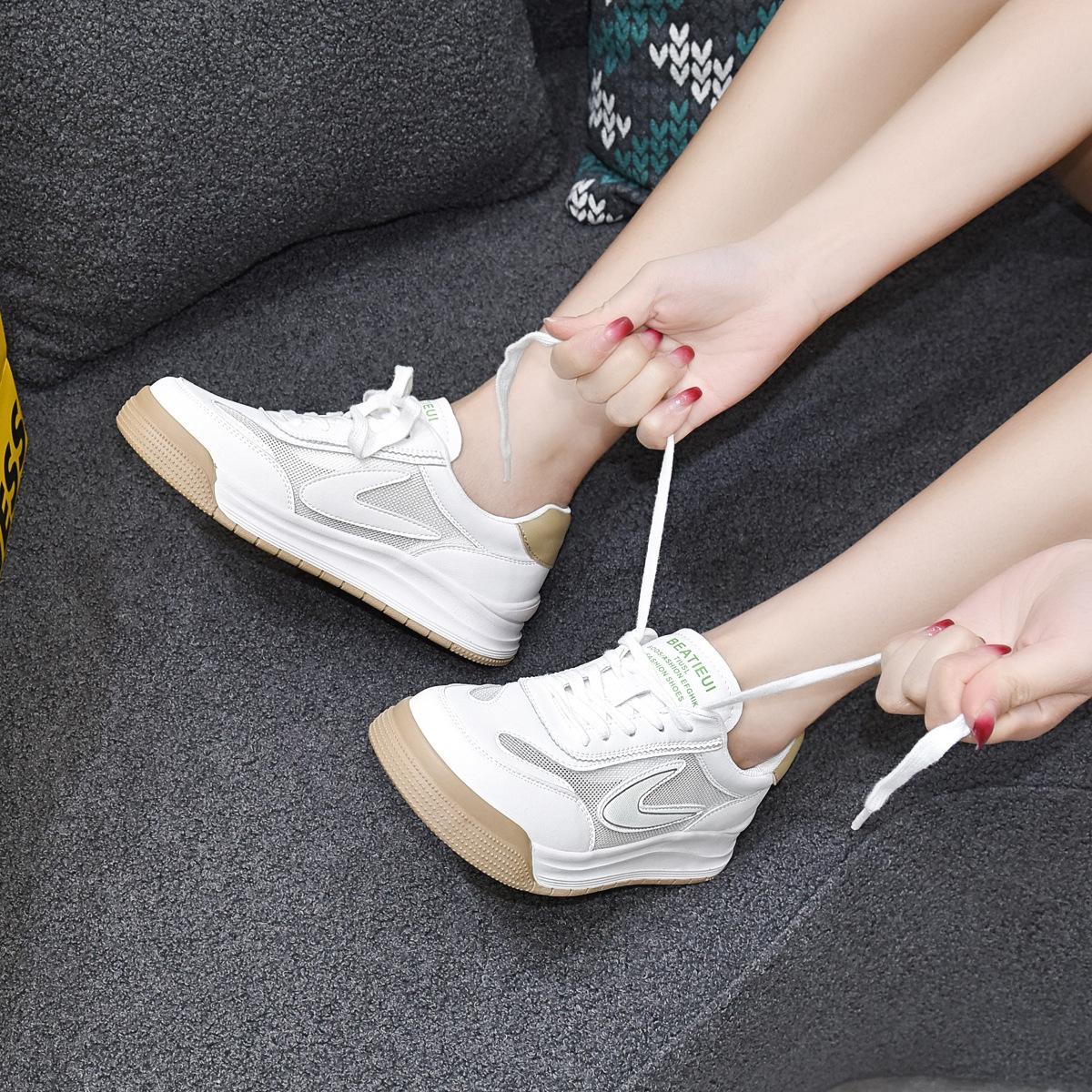 

Маленькие белые туфли женские туфли весна и лето коровья кожа сетка одинарные туфли плоская подошва туфли на шнуровке повседневные туфли 40 абрикосовый